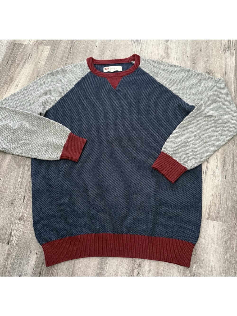 Levi's Crewneck Sweater Mens Large Standard Fit Blue Gray Raglan Cotton Blend